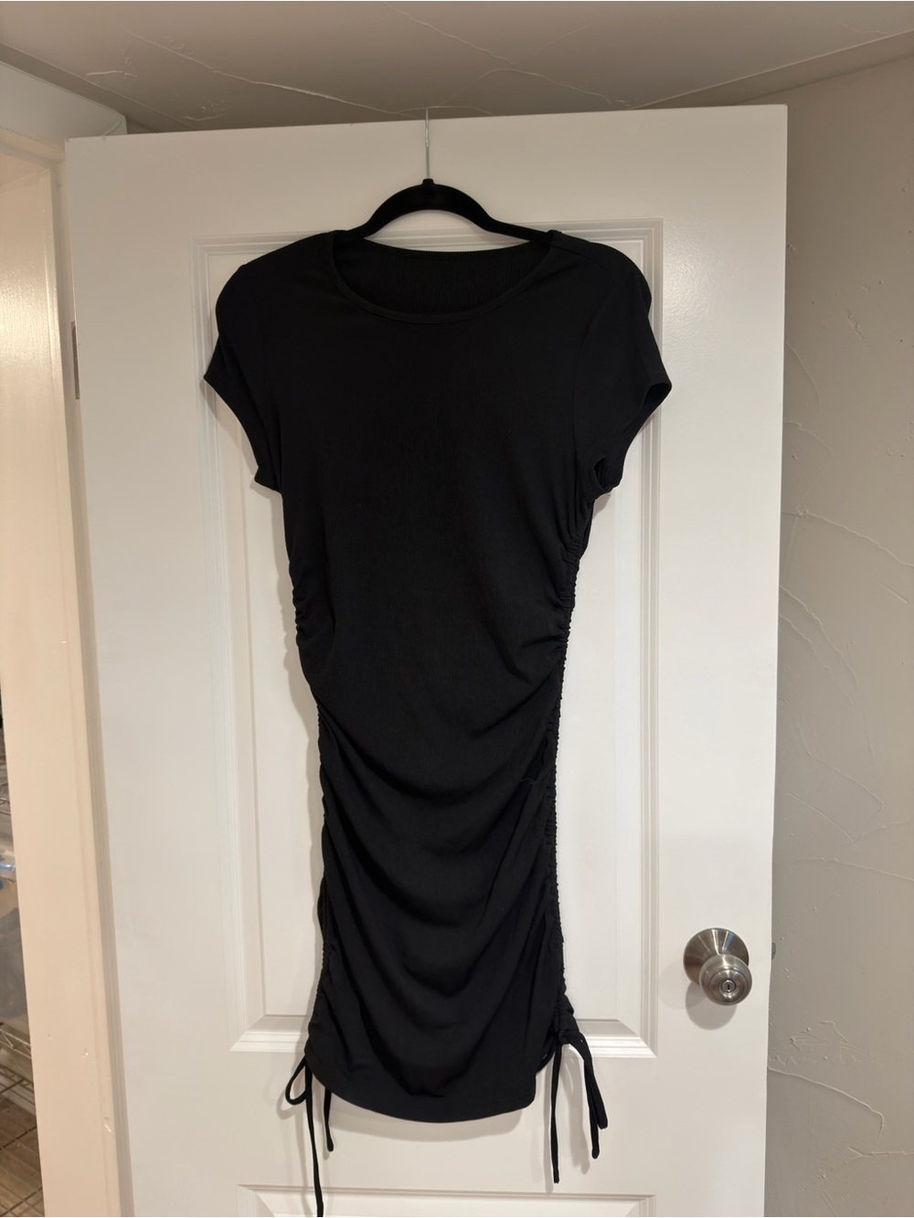 Black Ruched Side-Tie Tee Dress